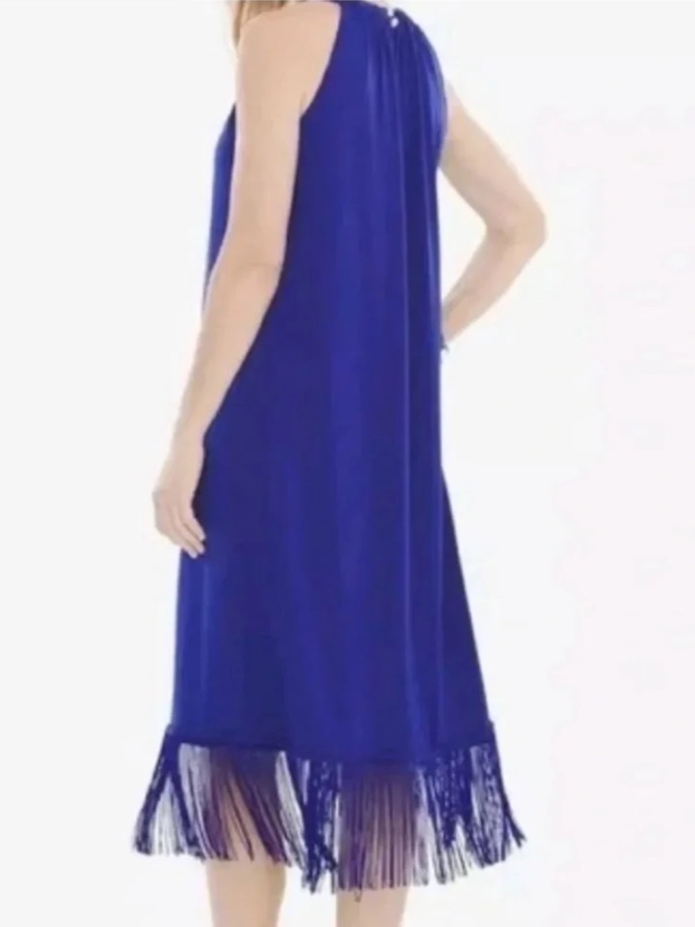 Chico’s Royal Blue Travelers Fringed Hem Halter Dress - Picture 2 of 12
